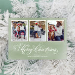 Cartes Pour Fêtes Annuelles Joyeux Noël Green Script Photo Collage<br><div class="desc">Ce design présente un joyeux Noël,  avec un collage photo,  un carte photo élégant,  vert,  aquarelle,  typographie,  calligraphie,  simple minimaliste,  un carte photo de vacances minimal.</div>