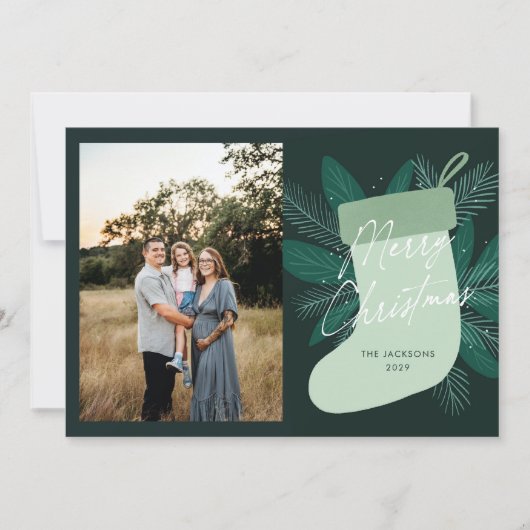 Cartes Pour Fêtes Annuelles Joyeux Noël Green Stocking (Devant)