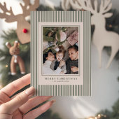 Cartes Pour Fêtes Annuelles Joyeux Noël Green Stripes Photo Personnalisée