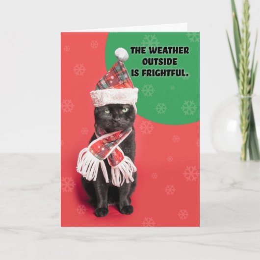 Cartes Pour Fêtes Annuelles Joyeux Noël Grumpy Chat noir en Casquette et Échar (Devant)