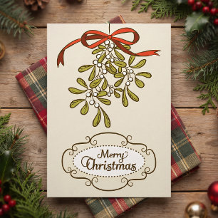 Cartes Pour Fêtes Annuelles Joyeux Noël Gui Calligraphie Vintage
