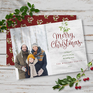 Cartes Pour Fêtes Annuelles Joyeux Noël Guirlande de gui en bois rustique Phot