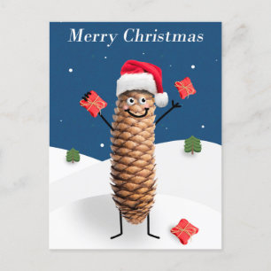 Cartes Pour Fêtes Annuelles Joyeux Noël Happy Pine Cone à Santa Hat