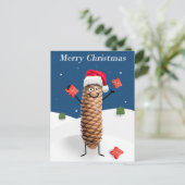 Cartes Pour Fêtes Annuelles Joyeux Noël Happy Pine Cone à Santa Hat (Debout devant)