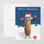 Cartes Pour Fêtes Annuelles Joyeux Noël Happy Pine Cone à Santa Hat (Devant / Derrière)