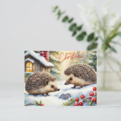 Cartes Pour Fêtes Annuelles Joyeux Noël Hérissons aquarelle dans la forêt (Debout devant)