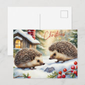 Cartes Pour Fêtes Annuelles Joyeux Noël Hérissons aquarelle dans la forêt (Devant / Derrière)
