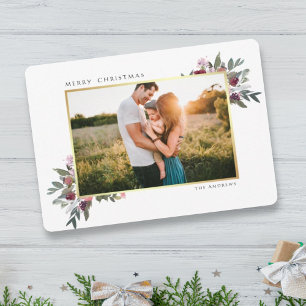 Cartes Pour Fêtes Annuelles Joyeux Noël hiver floral or frontière photo