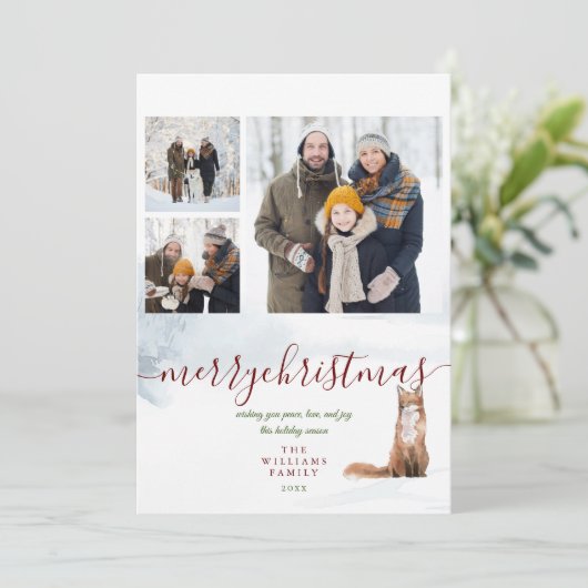 Cartes Pour Fêtes Annuelles Joyeux Noël hiver Fox 3 Photo Collage (Debout devant)