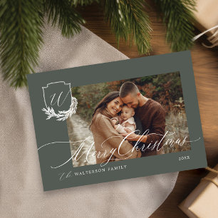 Cartes Pour Fêtes Annuelles Joyeux Noël hiver Garland Monogramme Photo