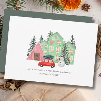 Cartes Pour Fêtes Annuelles Joyeux Noël hivernal cottage aquarelle mignon