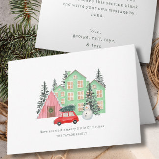 Cartes Pour Fêtes Annuelles Joyeux Noël hivernal cottage aquarelle plié