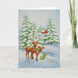 Cartes Pour Fêtes Annuelles Joyeux Noël Hivernal Deer Scene