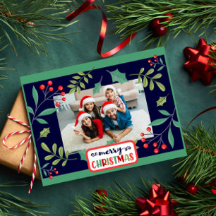 Cartes Pour Fêtes Annuelles Joyeux Noël Holly Berry (ajoutez vos photos)