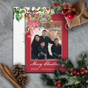 Cartes Pour Fêtes Annuelles Joyeux Noël Holly et Berry Green Photo