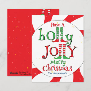 Cartes Pour Fêtes Annuelles Joyeux Noël Holly Jolly Mignon Elf Glamour