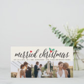 Cartes Pour Fêtes Annuelles Joyeux Noël Holly Mistletoe 3 Mariage photo (Debout devant)