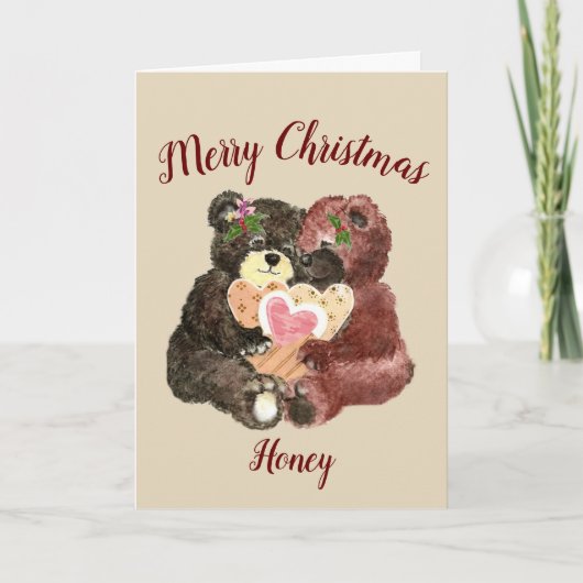 Cartes Pour Fêtes Annuelles Joyeux Noël Honey Cute Teddy Bear Hugues (Devant)