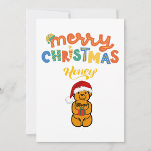 Cartes Pour Fêtes Annuelles Joyeux Noël Honey Ours mignon ours et présent
