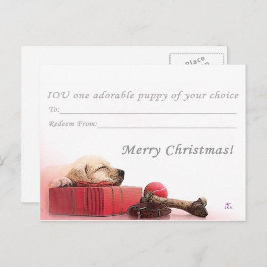 Cartes Pour Fêtes Annuelles Joyeux Noël I.O.U un chiot (Devant / Derrière)