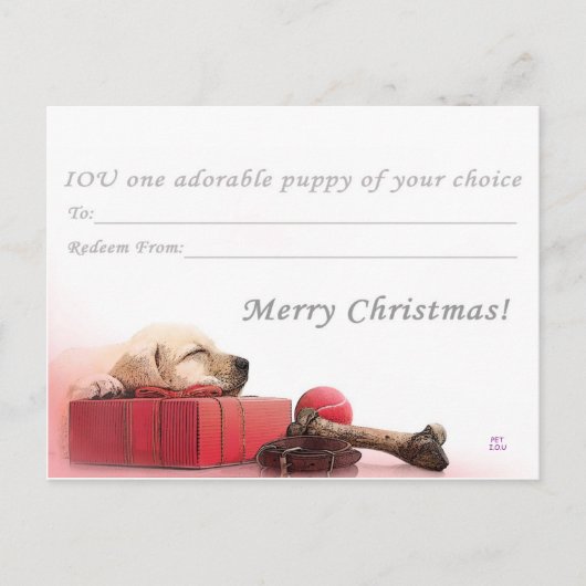 Cartes Pour Fêtes Annuelles Joyeux Noël I.O.U un chiot (Devant)