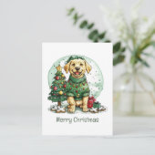 Cartes Pour Fêtes Annuelles Joyeux Noël Jaune Labrador Retriever Chien (Debout devant)
