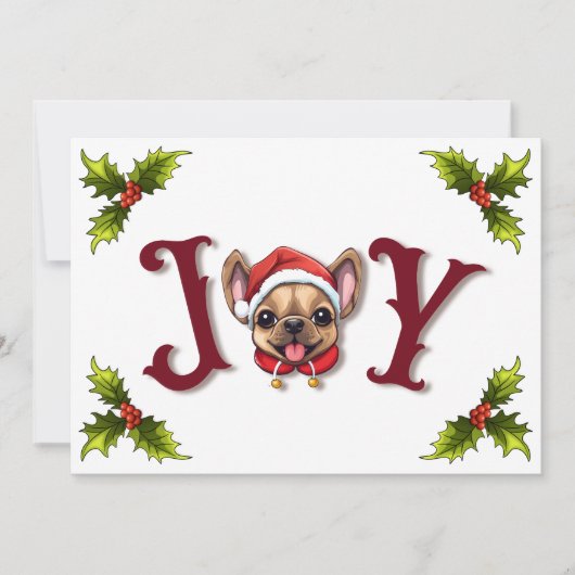 Cartes Pour Fêtes Annuelles Joyeux Noël Joy Cute French Bulldog holly (Devant)