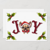 Cartes Pour Fêtes Annuelles Joyeux Noël Joy Cute French Bulldog holly (Devant / Derrière)