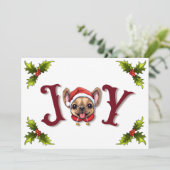 Cartes Pour Fêtes Annuelles Joyeux Noël Joy Cute French Bulldog holly (Debout devant)