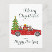 Cartes Pour Fêtes Annuelles Joyeux Noël, Joyeux Nouvel An Camion rouge et arbr (Devant)