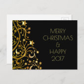 Cartes Pour Fêtes Annuelles Joyeux Noël Joyeux Nouvel An Or étoiles Noir (Devant / Derrière)