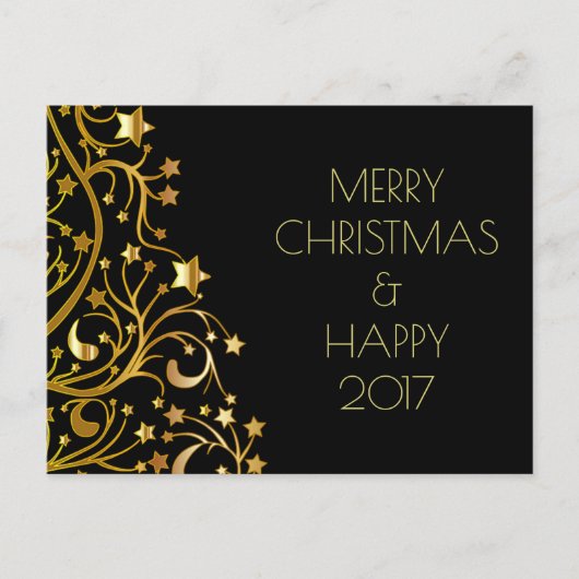 Cartes Pour Fêtes Annuelles Joyeux Noël Joyeux Nouvel An Or étoiles Noir (Devant)