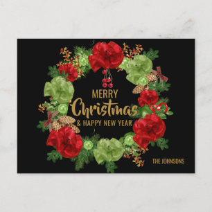 Cartes Pour Fêtes Annuelles Joyeux Noël Joyeux Nouvel An Wreath Black Gold