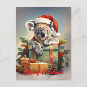Cartes Pour Fêtes Annuelles Joyeux Noël Koala avec des cadeaux et du houx