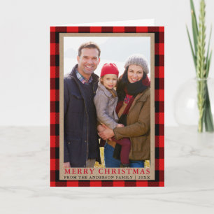 Cartes Pour Fêtes Annuelles Joyeux Noël Kraft Tartan photo pliée