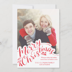 Cartes Pour Fêtes Annuelles Joyeux Noël lettrage main aquarelle rouge