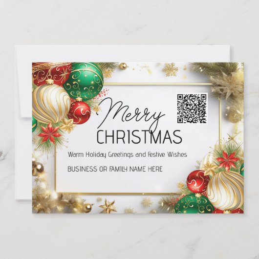 Cartes Pour Fêtes Annuelles Joyeux Noël luxueux affaires QR or blanc (Devant)