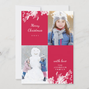 Cartes Pour Fêtes Annuelles Joyeux Noël Magenta Snowy Minimal Photo de famille