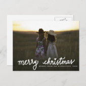 Cartes Pour Fêtes Annuelles Joyeux Noël manuscrit blanc Script photo (Devant / Derrière)