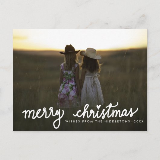 Cartes Pour Fêtes Annuelles Joyeux Noël manuscrit blanc Script photo (Devant)