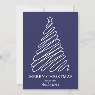 Cartes Pour Fêtes Annuelles Joyeux Noël Marine Bleu Blanc Scribble Arbre