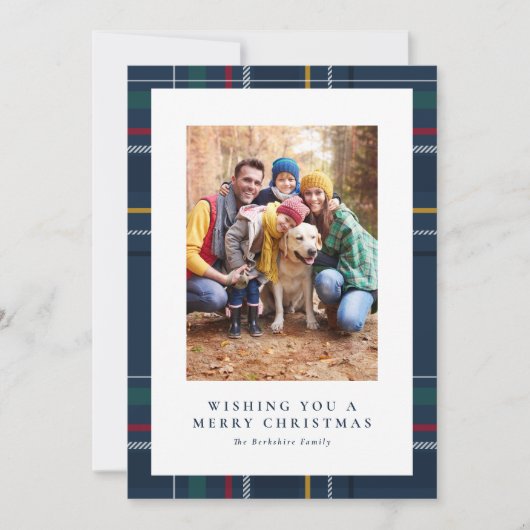 Cartes Pour Fêtes Annuelles Joyeux Noël marine plaid une photo (Devant)