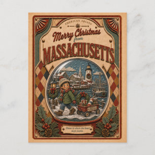 Cartes Pour Fêtes Annuelles Joyeux Noël Massachusetts Boule à neige vintage