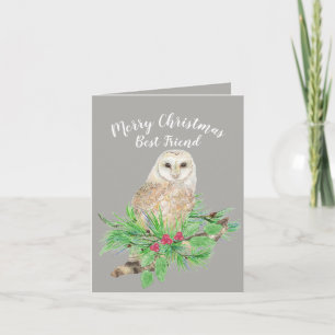 Cartes Pour Fêtes Annuelles Joyeux Noël meilleur ami Barn Owl Aquarelle