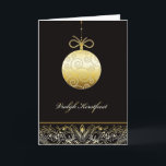 Cartes Pour Fêtes Annuelles joyeux Noël, Merry christmas in Dutch<br><div class="desc">This élégant Christmas card features a golden glass ornament or bauble and golden swirls. Text on front reads : joyeux Noël = merry Christmas in Dutch</div>