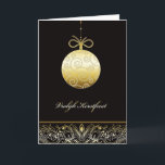 Cartes Pour Fêtes Annuelles joyeux Noël, Merry christmas in Dutch<br><div class="desc">This élégant Christmas card features a golden glass ornament or bauble and golden swirls. Text on front reads : joyeux Noël = merry Christmas in Dutch</div>