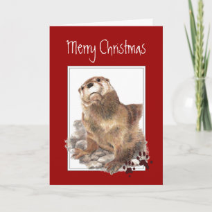 Cartes Pour Fêtes Annuelles Joyeux Noël, mignon animal Otter