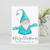 Cartes Pour Fêtes Annuelles Joyeux Noël mignon Gnome Blanc Turquoise bleu mode (Debout devant)