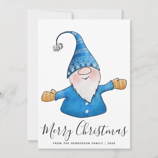 Cartes Pour Fêtes Annuelles Joyeux Noël mignon Gnome en bleu 2025 Calendrier (Devant)