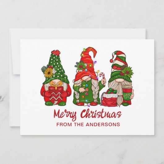 Cartes Pour Fêtes Annuelles Joyeux Noël mignon Gnomes Rouge Et Vert (Devant)
